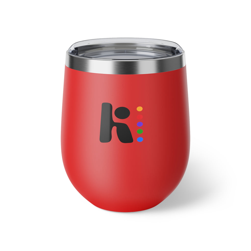 Insulated Wine Tumbler — Matte Black Copper Vacuum 12oz with Rainbow Dot Logo