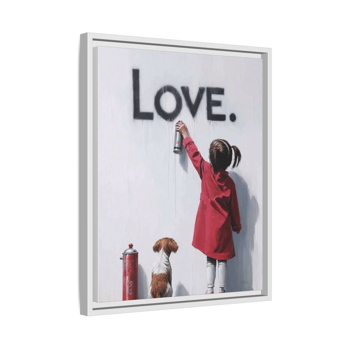 'LOVE.' Girl Spray-Painting with Dog- Framed Canvas Art