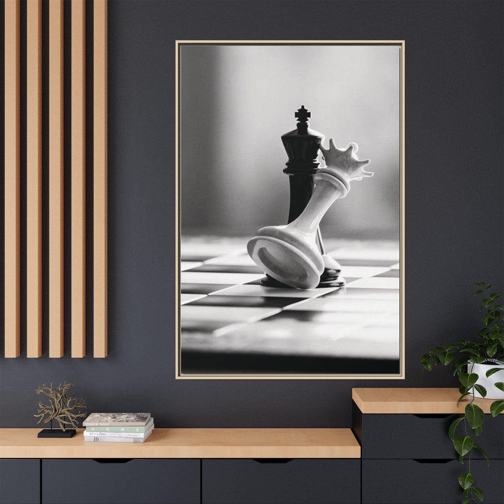 Chess King and Fallen Queen Matte Canvas Framed Wall Art