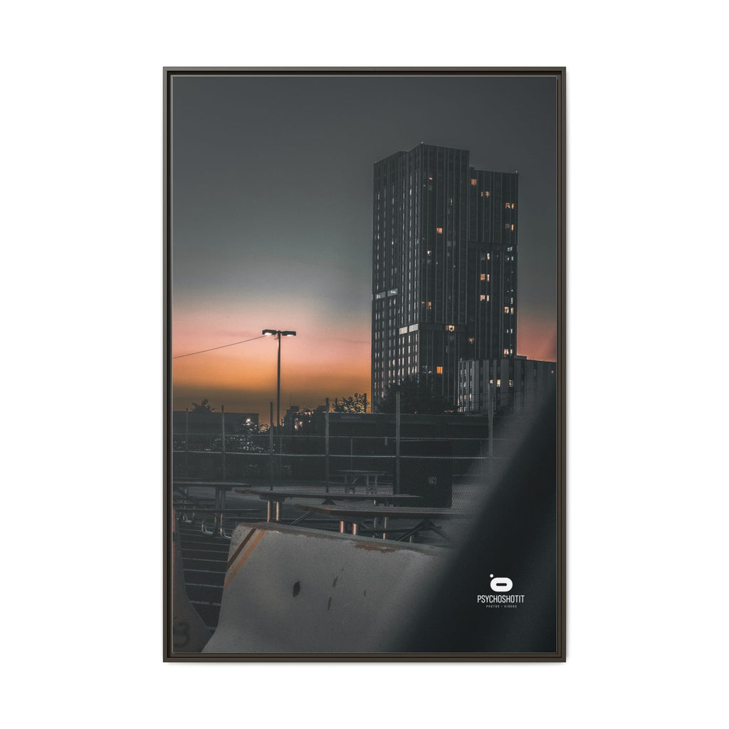 Framed Matte Canvas Print — Urban Sunset High-Rise Photography