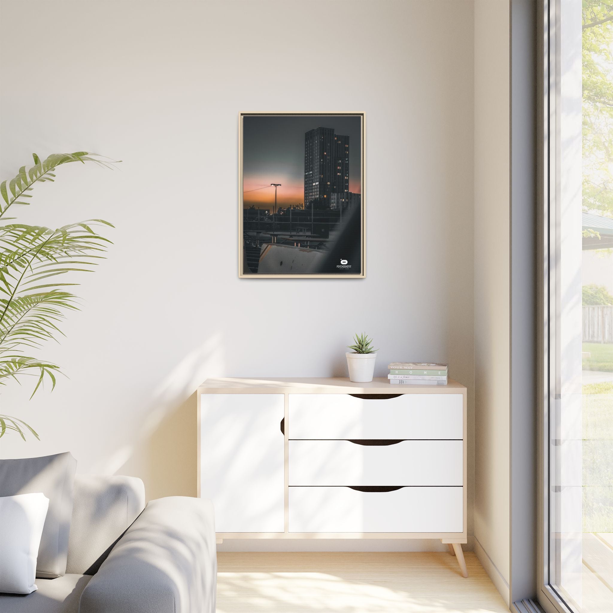 Framed Matte Canvas Print — Urban Sunset High-Rise Photography