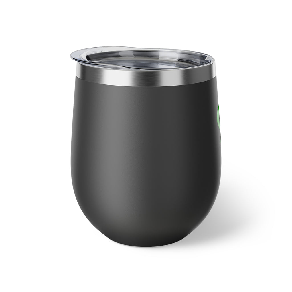 12oz Insulated Wine Tumbler with Green Abstract Logo — Copper Vacuum Cup