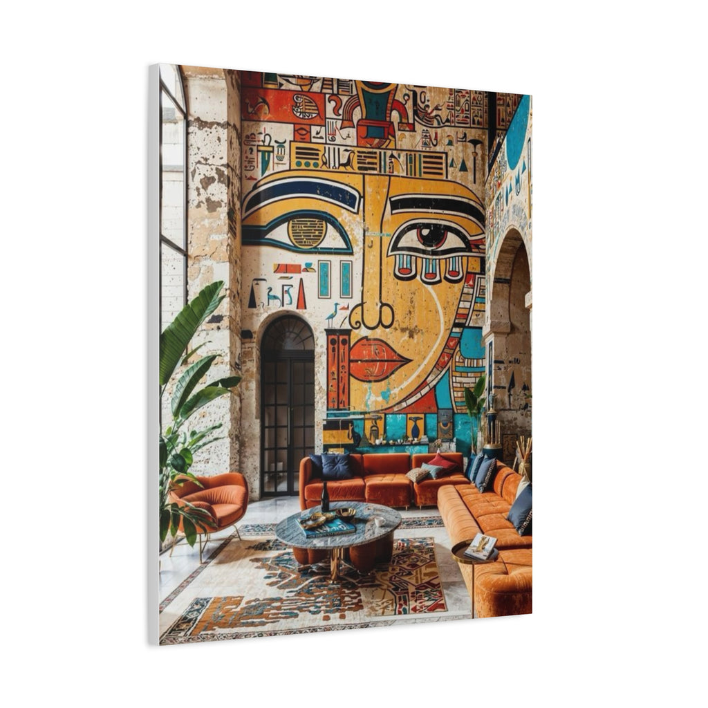 Egyptian Mural Face Matte Canvas Wall Art – Bohemian Living Room Decor