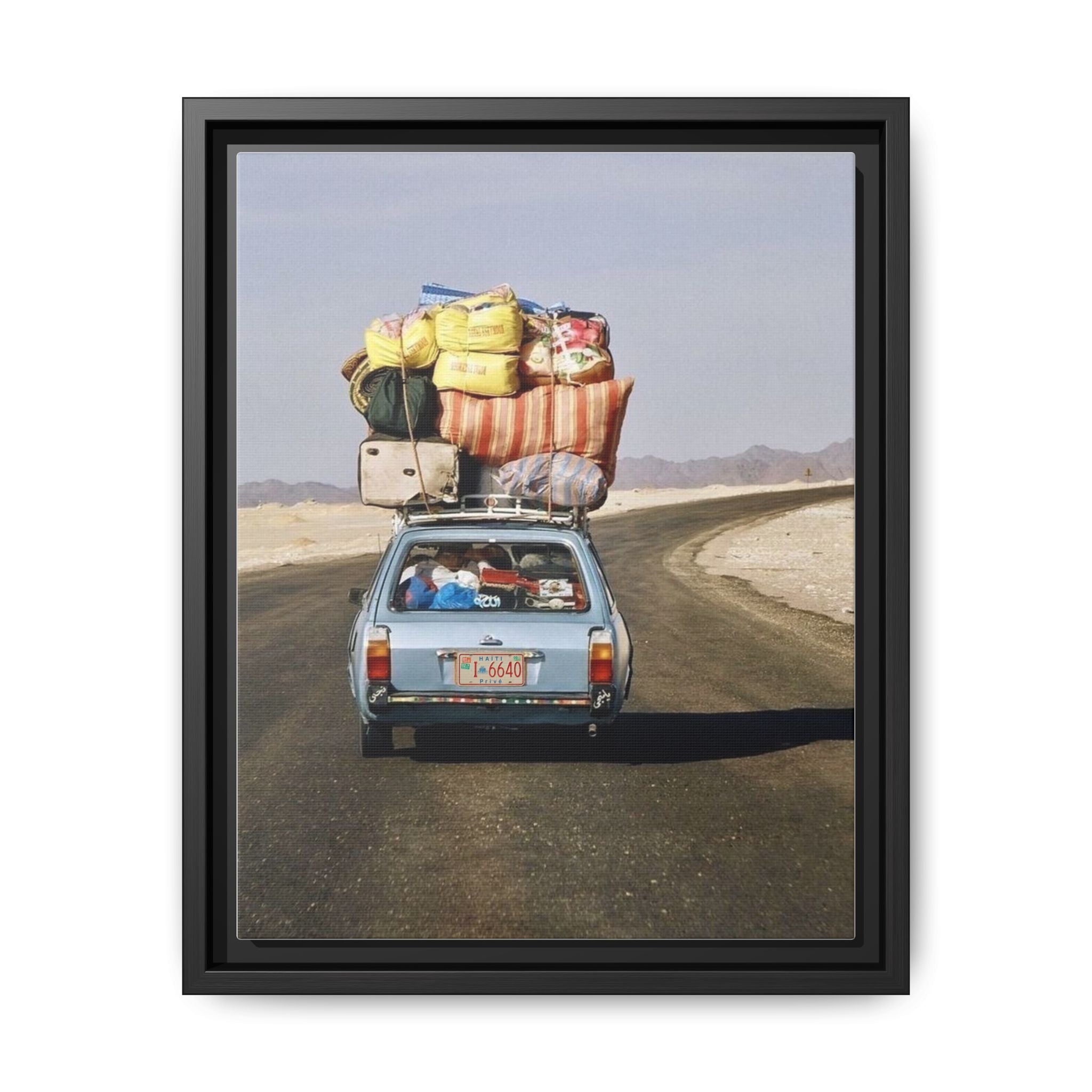 Road Trip Adventure Framed Canvas Print, Nostalgic Travel Art, Home Decor, Gift for Travelers, Vintage Car Wall Art, Wanderlust Decor