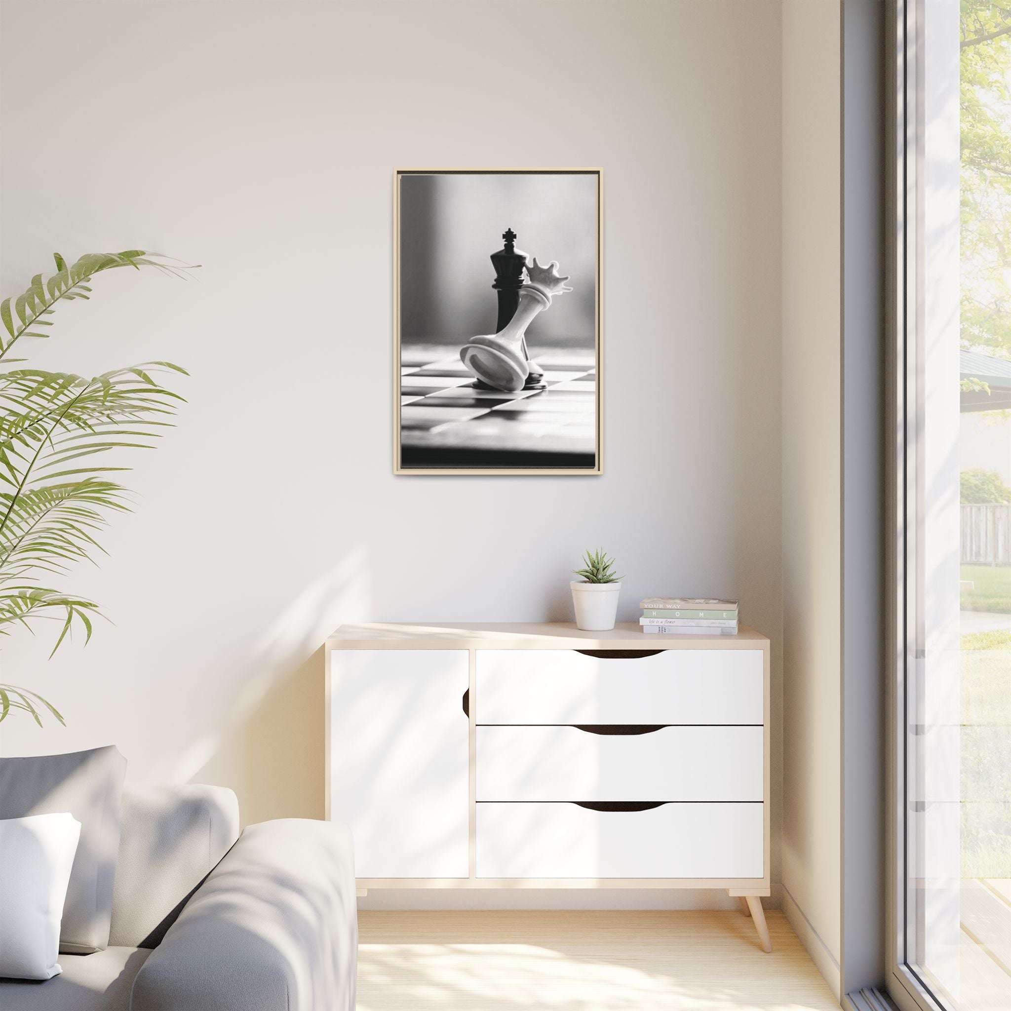 Chess King and Fallen Queen Matte Canvas Framed Wall Art