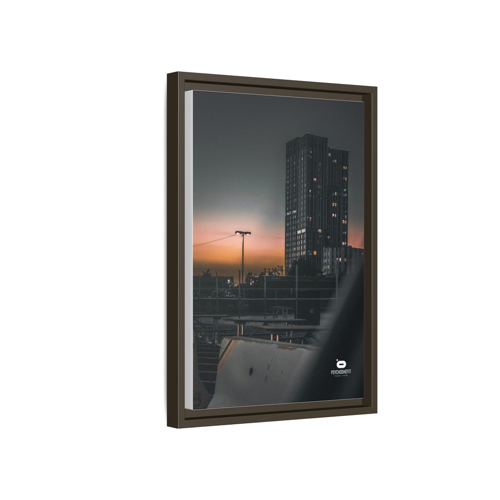 Framed Matte Canvas Print — Urban Sunset High-Rise Photography