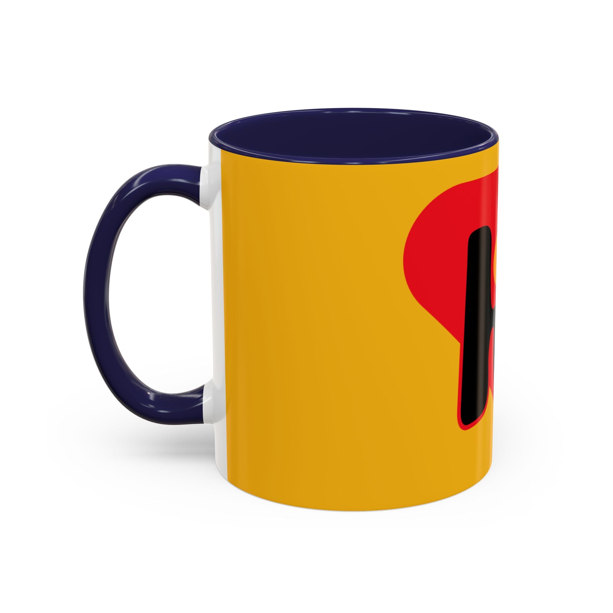 Retro Bold 'k' Accent Coffee Mug — Yellow & Red Graphic Ceramic