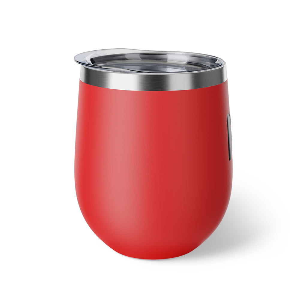 Insulated Wine Tumbler — Matte Black Copper Vacuum 12oz with Rainbow Dot Logo