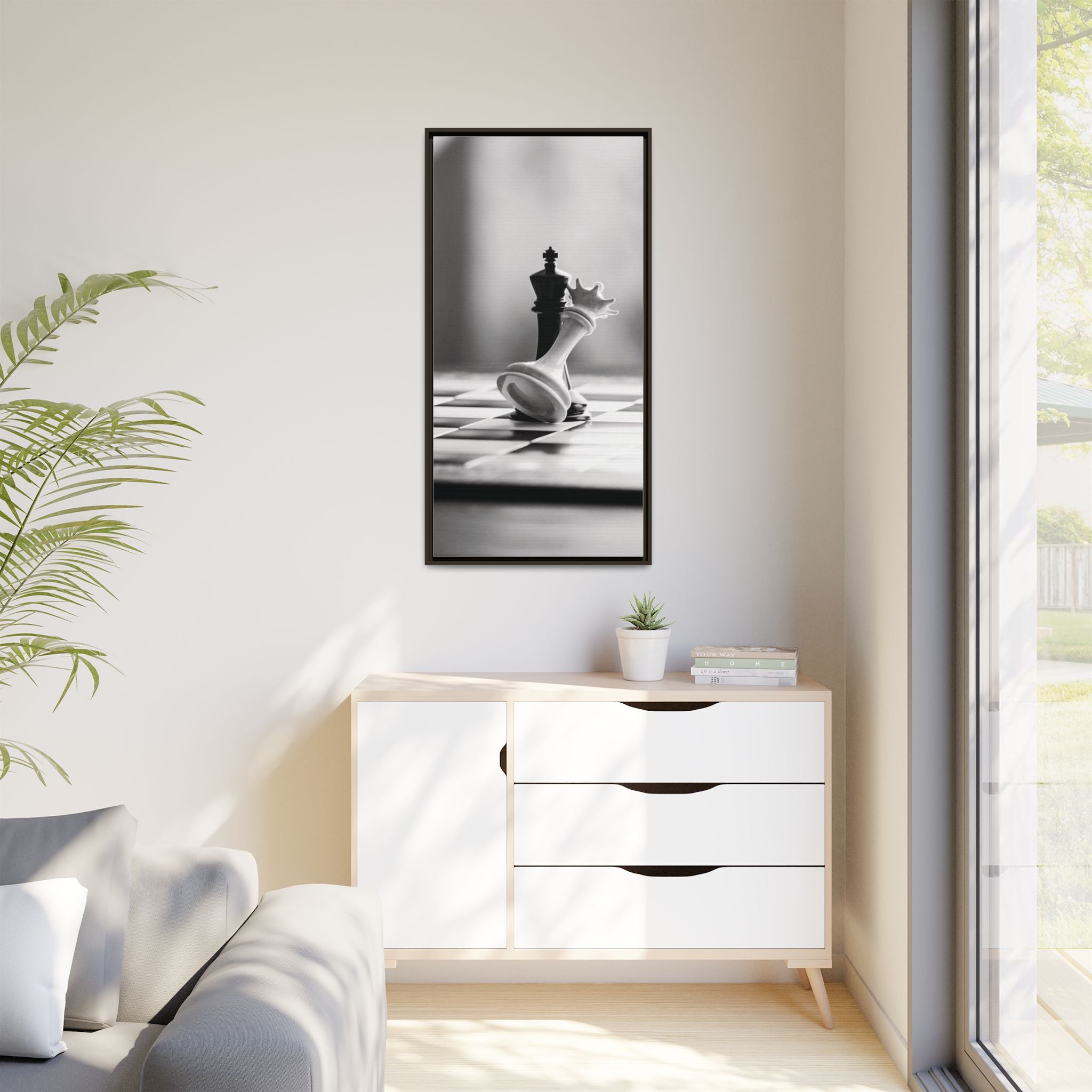 Chess King and Fallen Queen Matte Canvas Framed Wall Art