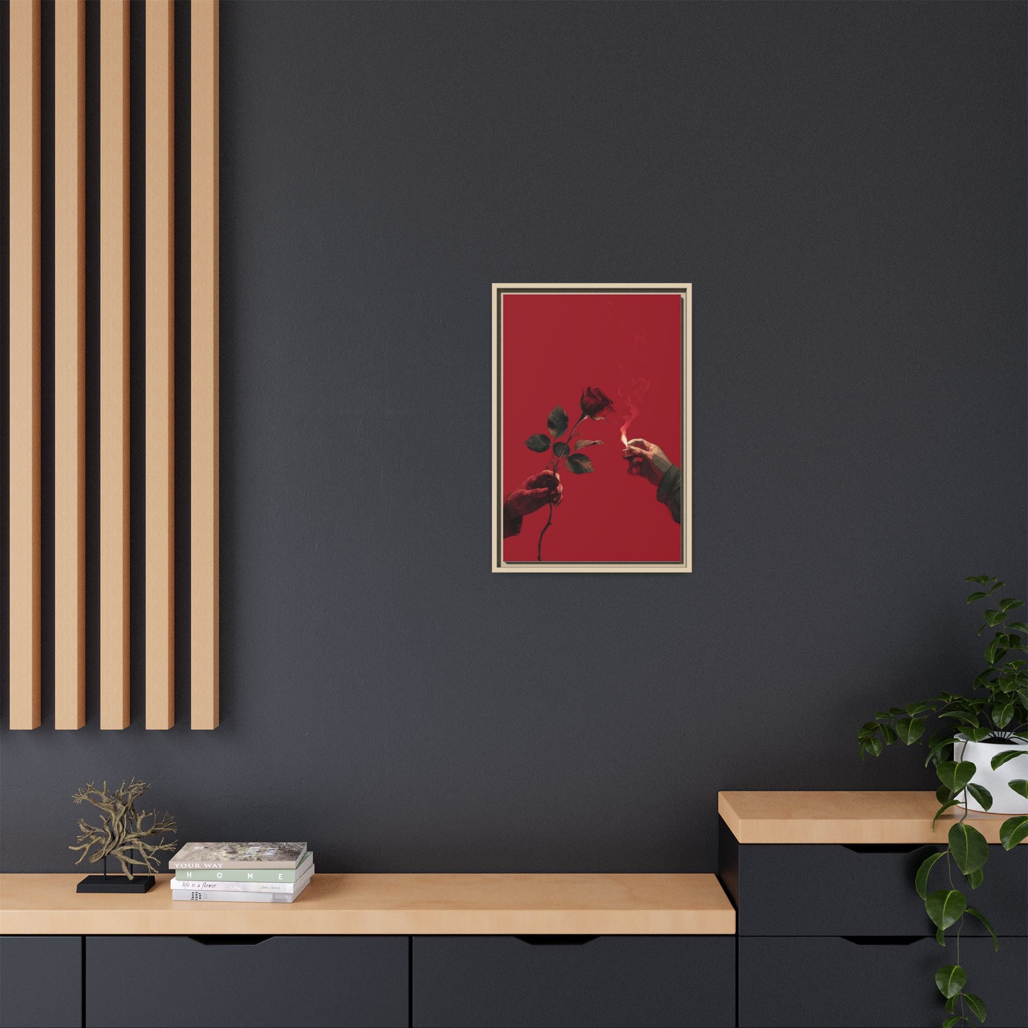 Red Rose & Lighter Minimalist Wall Print