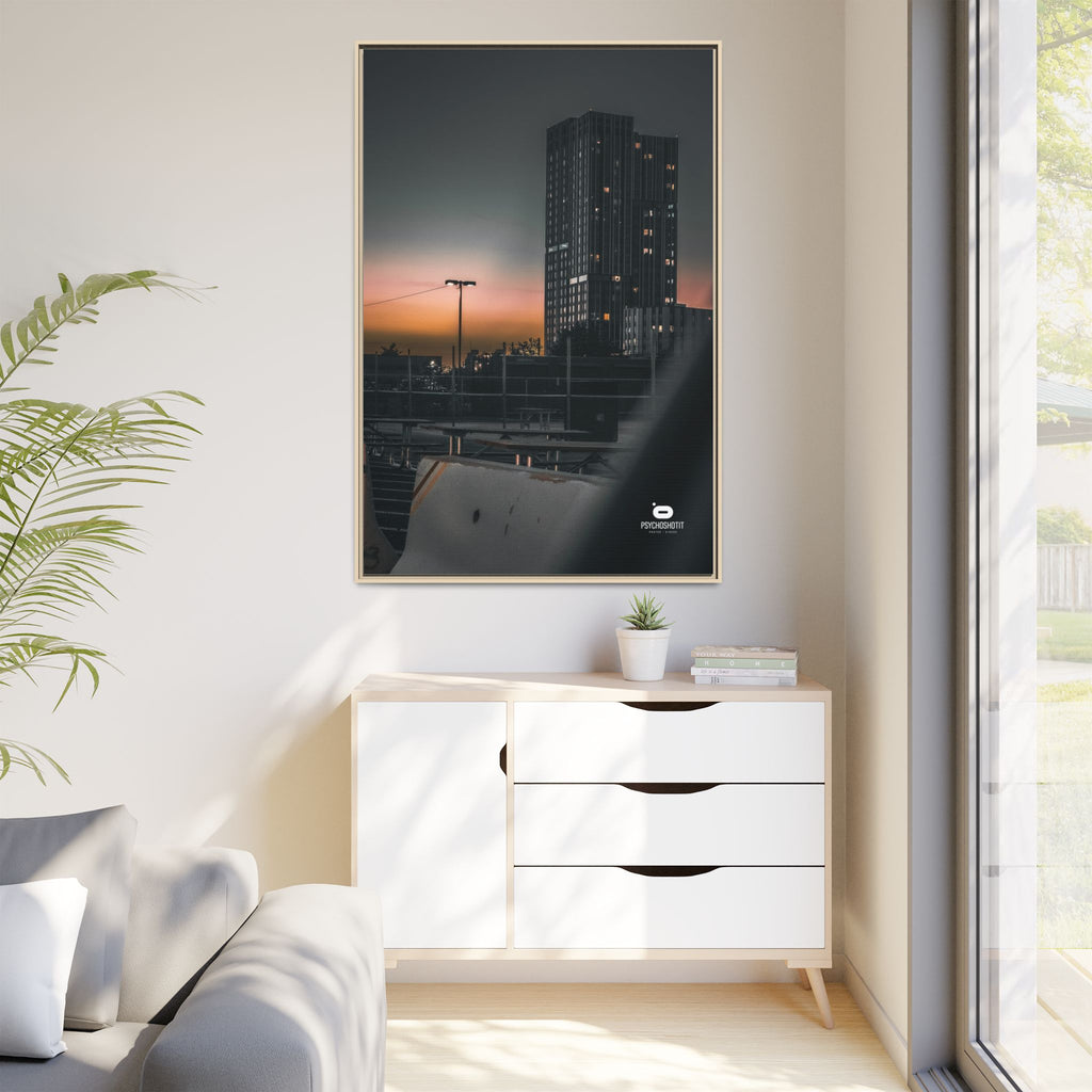 Framed Matte Canvas Print — Urban Sunset High-Rise Photography