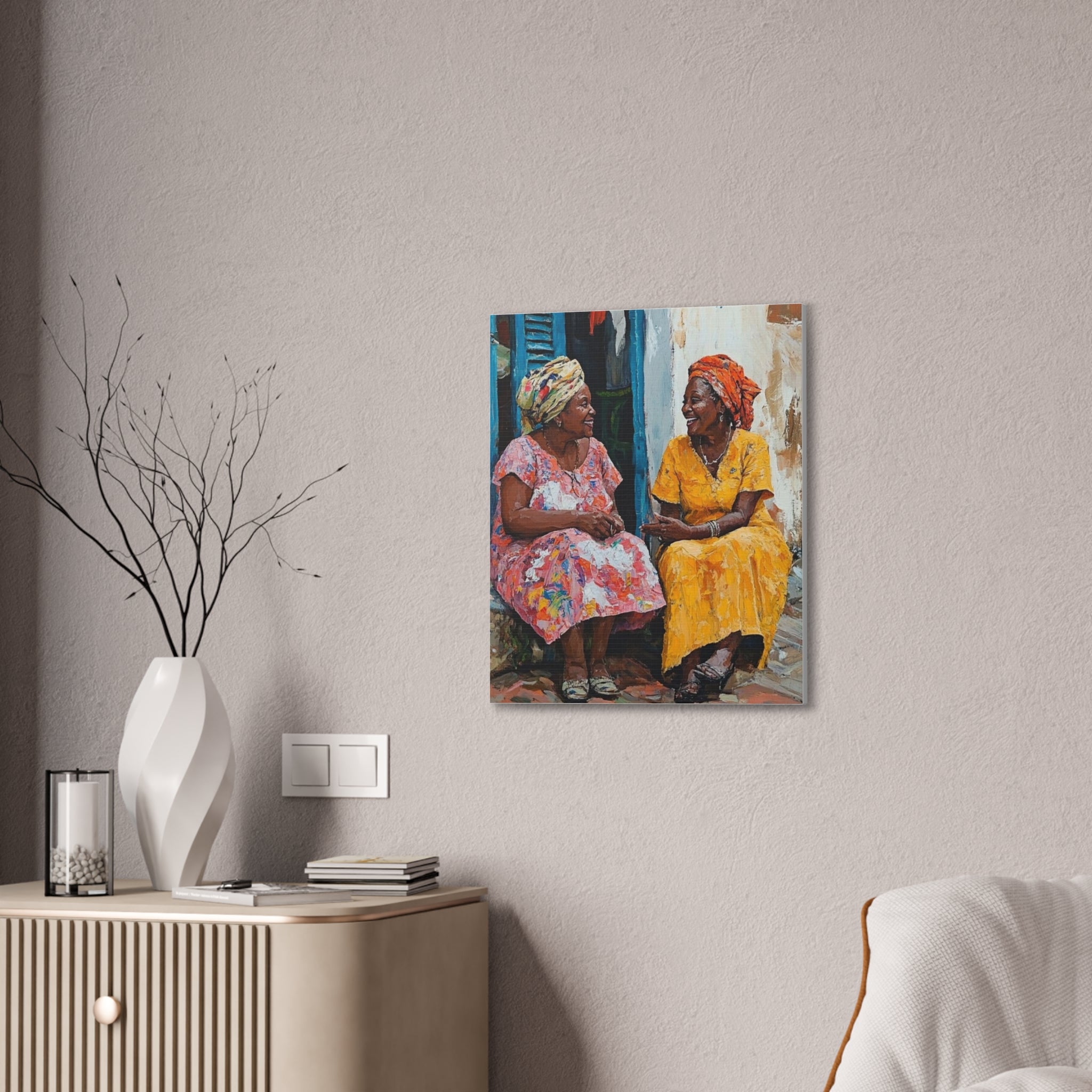 Colorful Conversation — Stretched Canvas Wall Art (Two Women Painting)