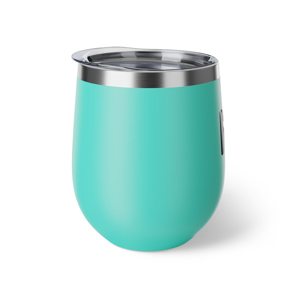 Insulated Wine Tumbler — Matte Black Copper Vacuum 12oz with Rainbow Dot Logo