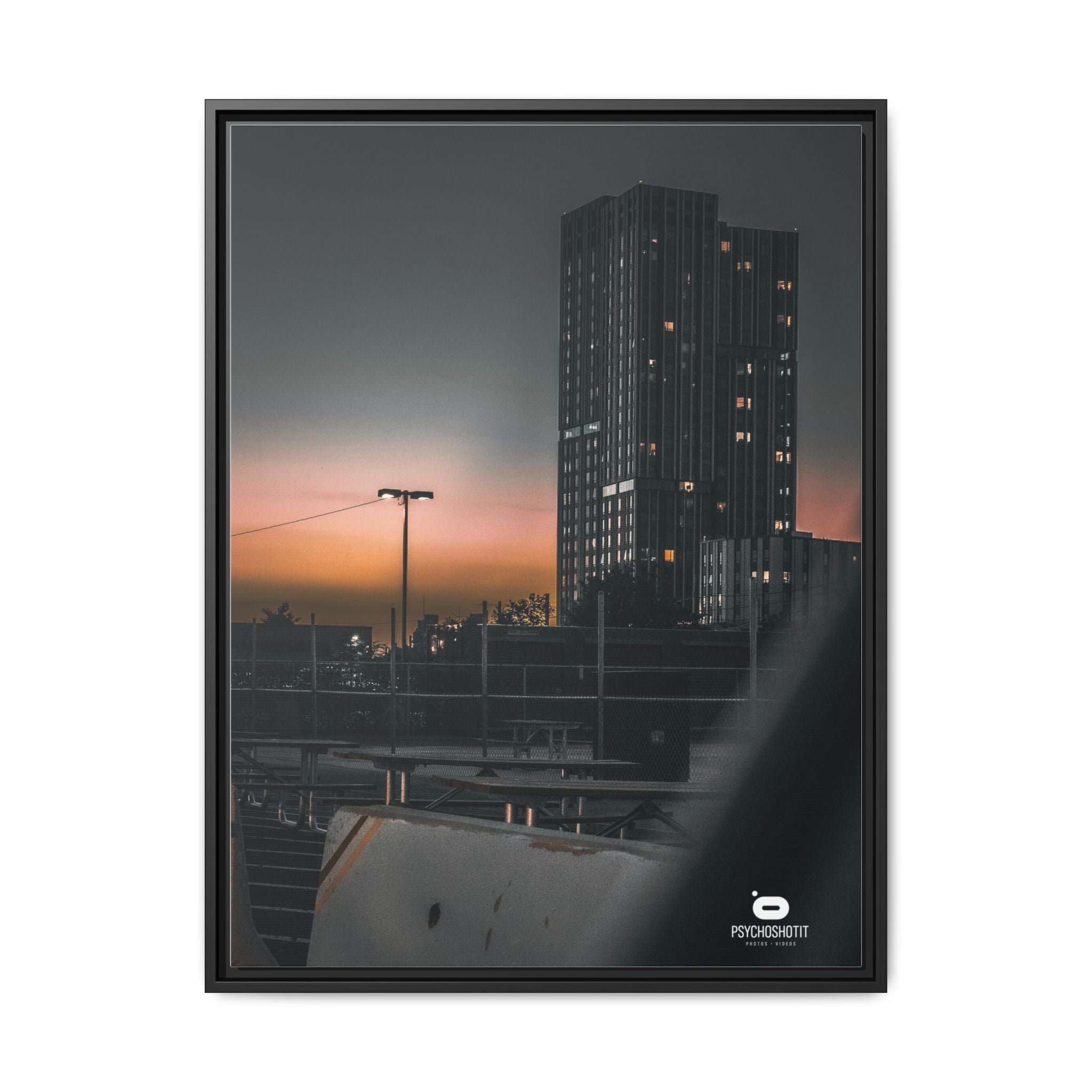 Framed Matte Canvas Print — Urban Sunset High-Rise Photography