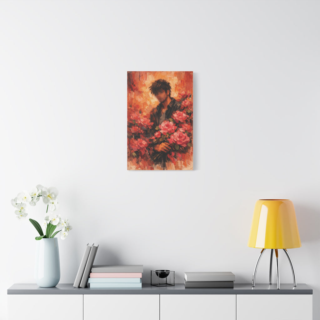 Man with Roses Painting Matte Canvas | Stretched Wall Art