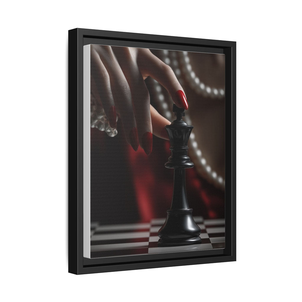 Framed Matte Canvas Art — Femme Hand & Chess King (Pearls, Noir Glam)