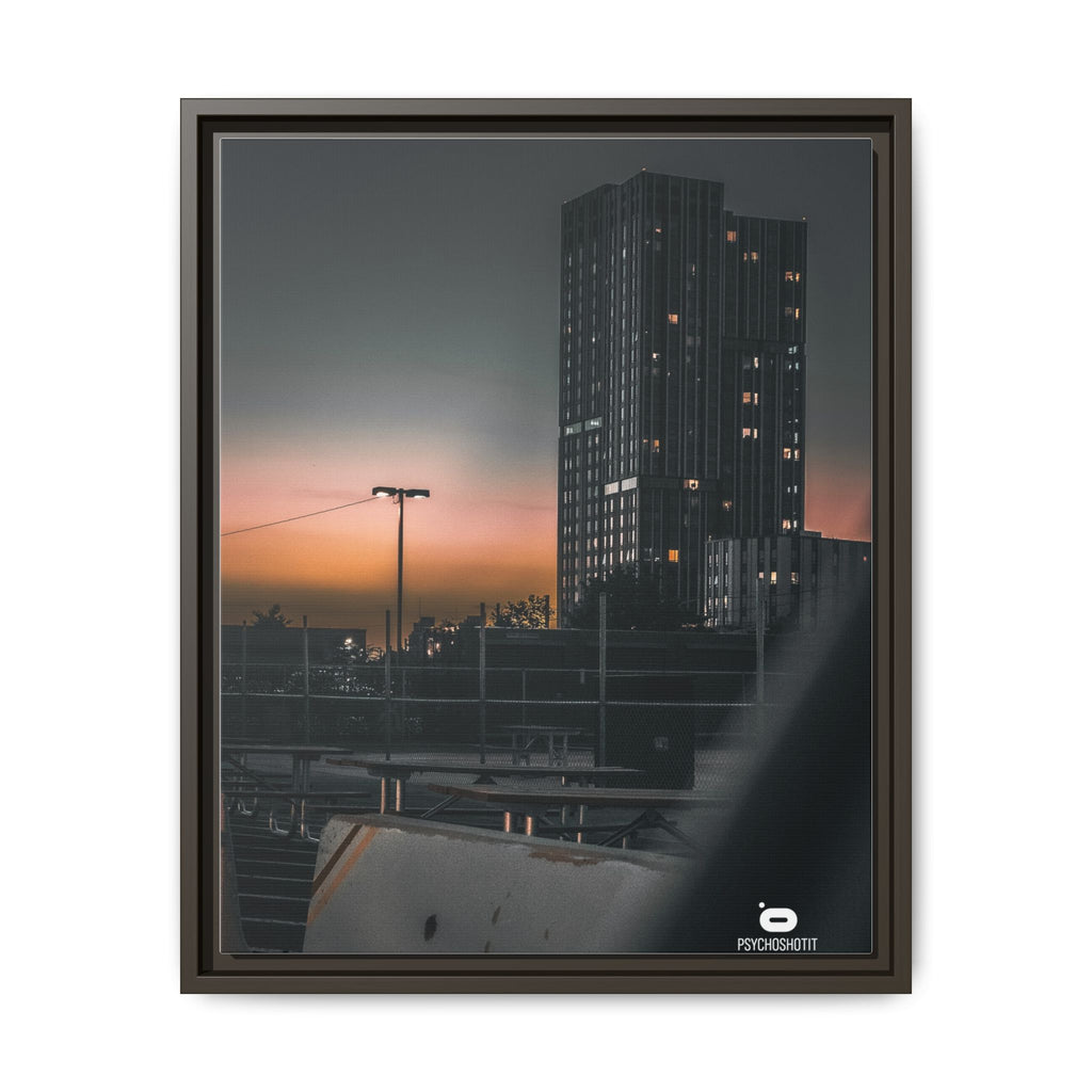 Framed Matte Canvas Print — Urban Sunset High-Rise Photography