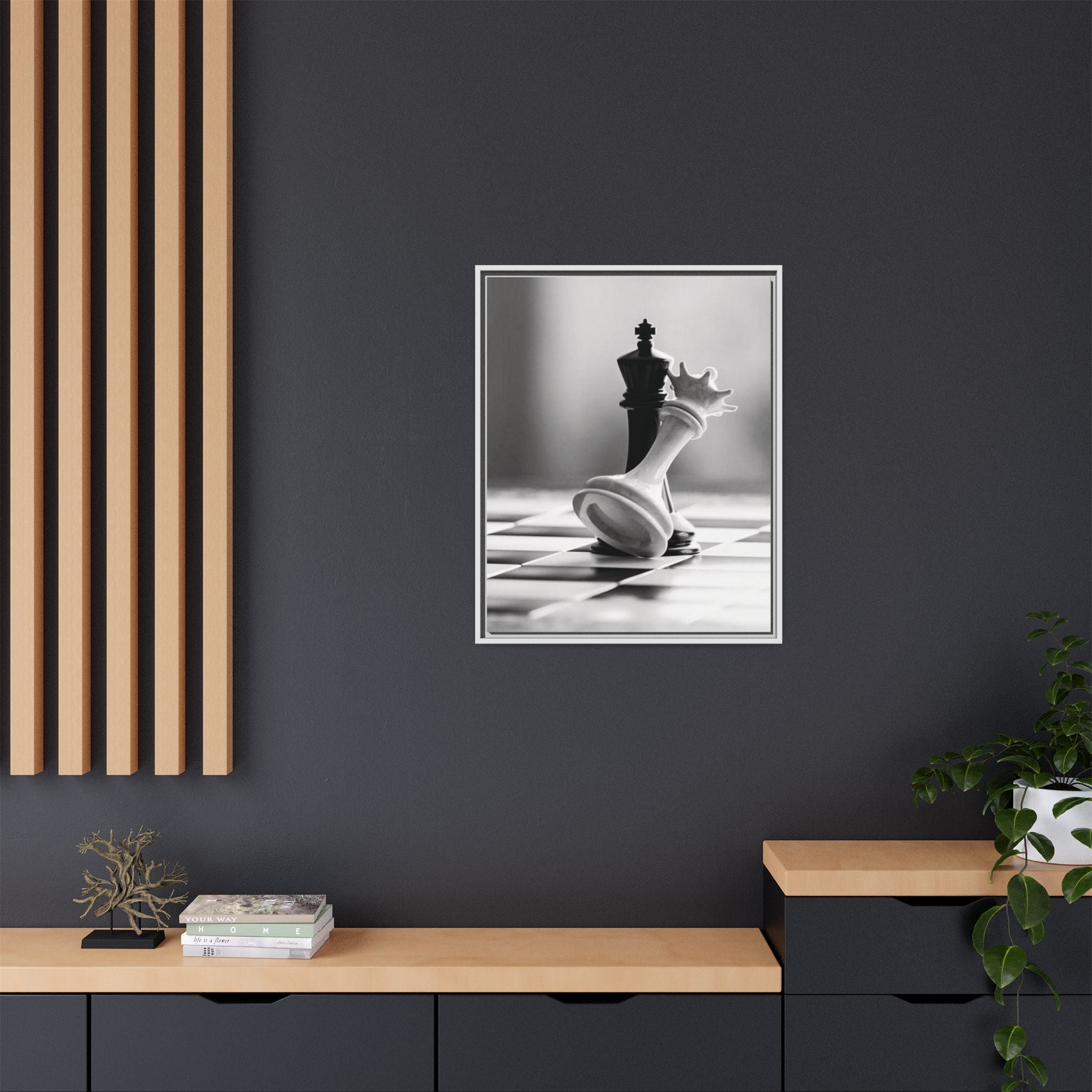 Chess King and Fallen Queen Matte Canvas Framed Wall Art