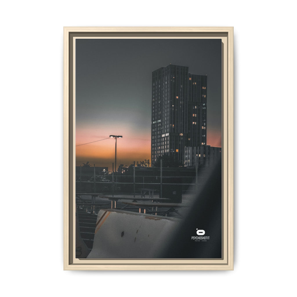 Framed Matte Canvas Print — Urban Sunset High-Rise Photography