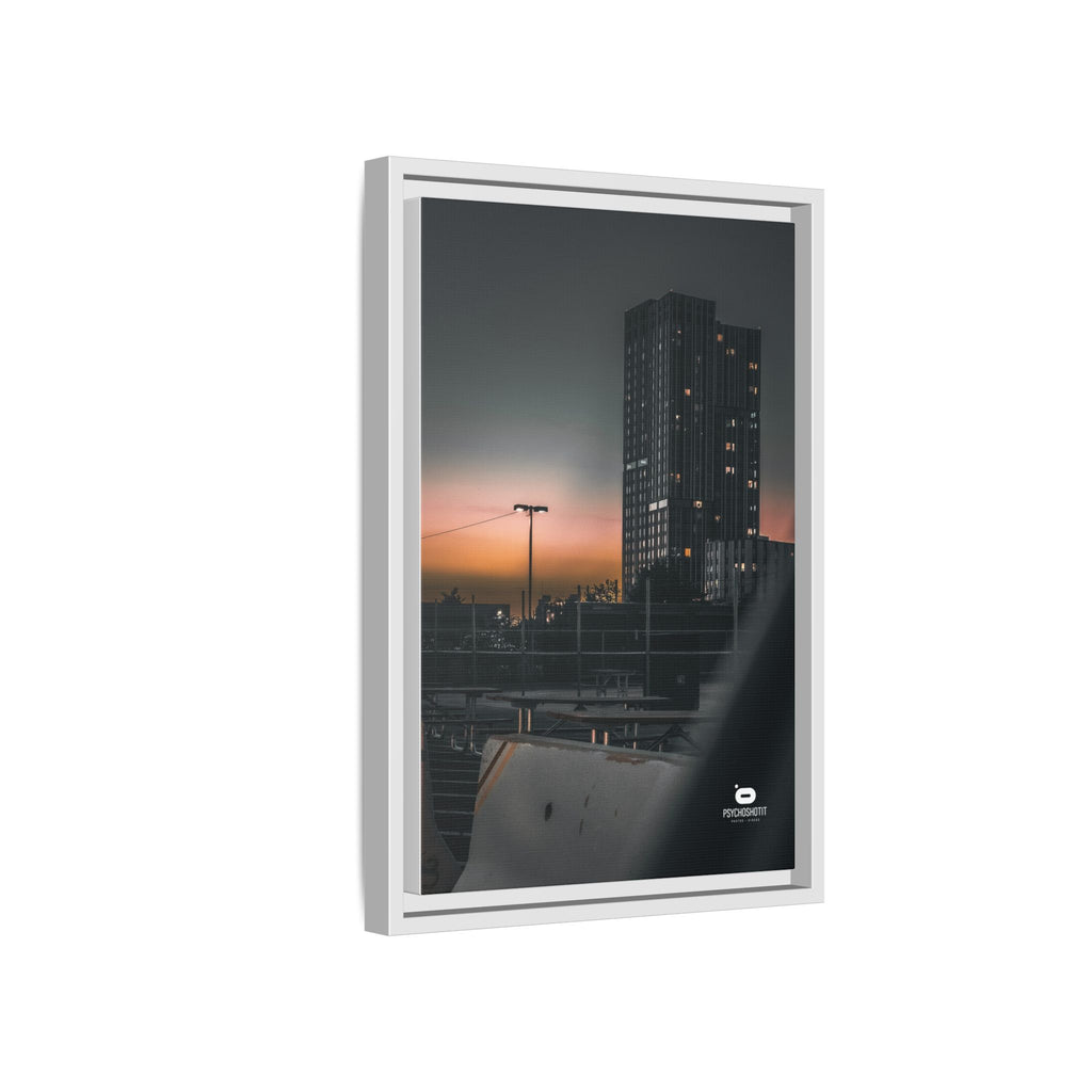 Framed Matte Canvas Print — Urban Sunset High-Rise Photography