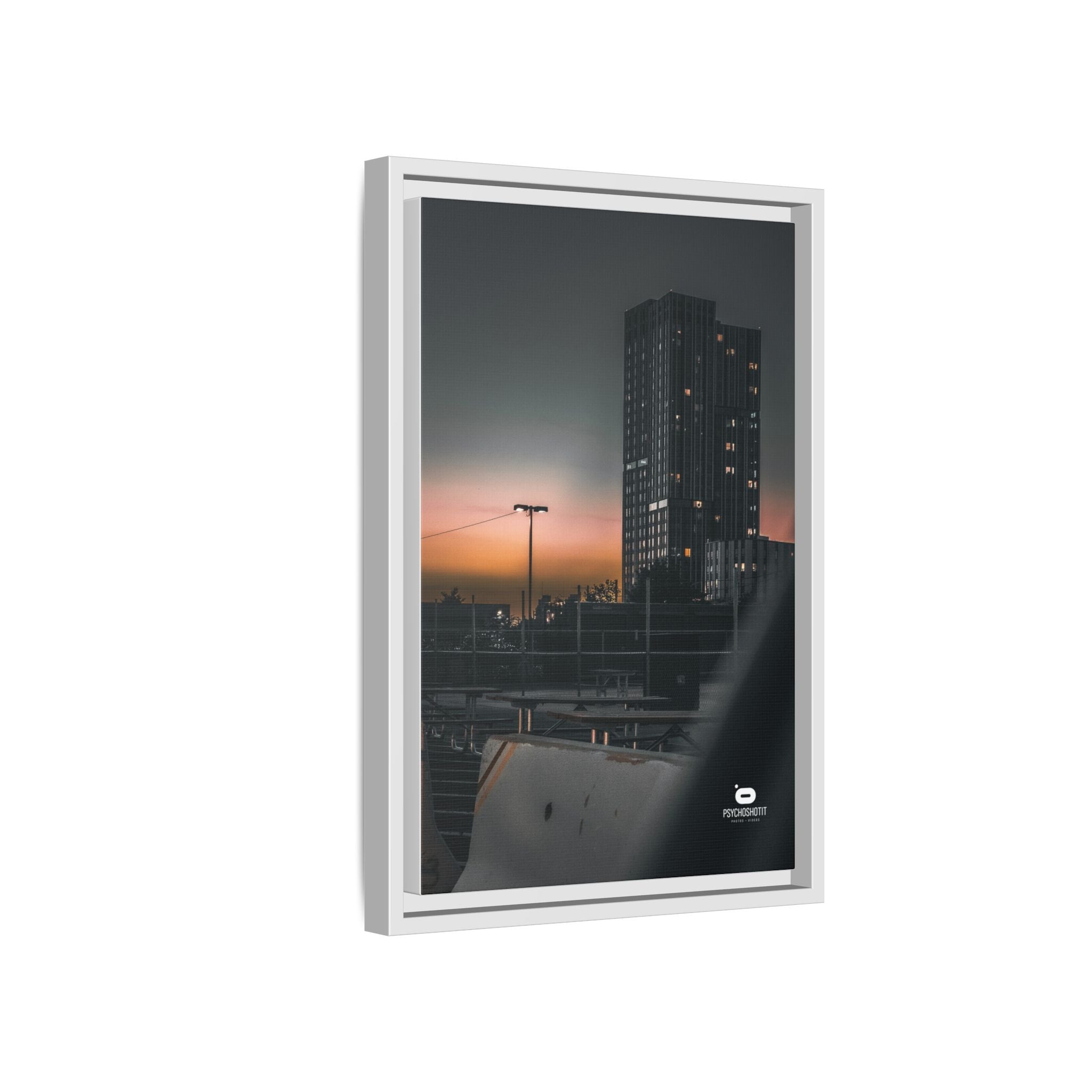 Framed Matte Canvas Print — Urban Sunset High-Rise Photography