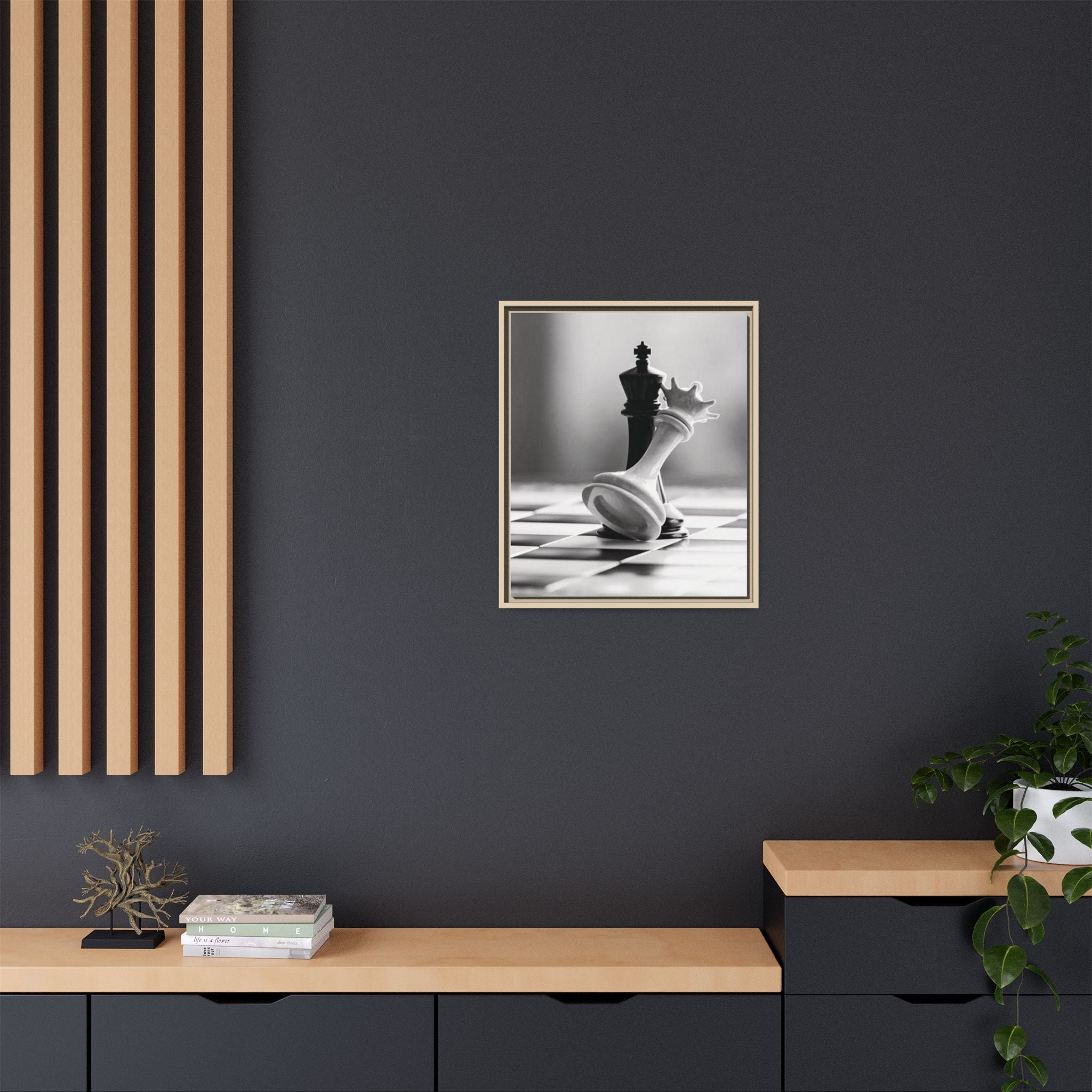 Chess King and Fallen Queen Matte Canvas Framed Wall Art